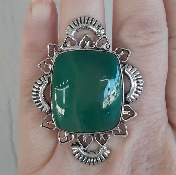 New Huge Green Agate 925 Silver Statement Ring. - Picture 2 of 8